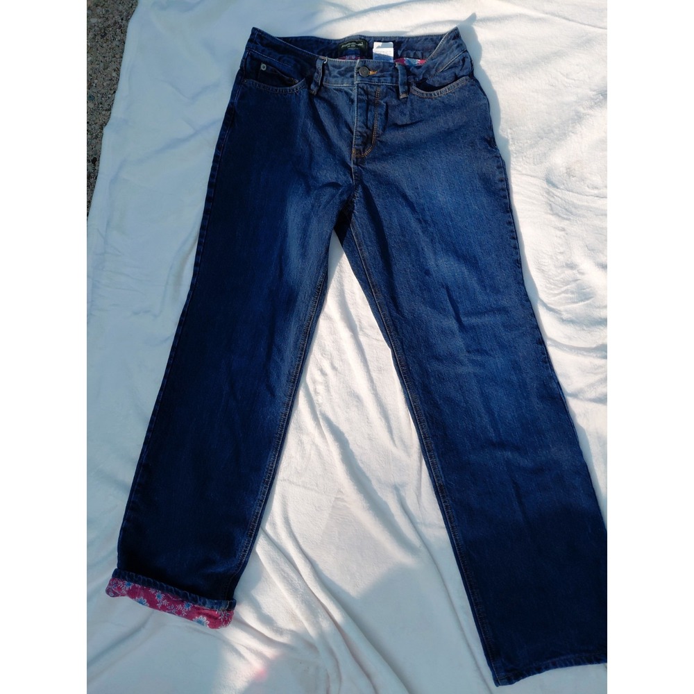 Vtg Eddie Bauer Flannel Lined Jeans Womens 6 Dark Wash Blue High Rise Straight
